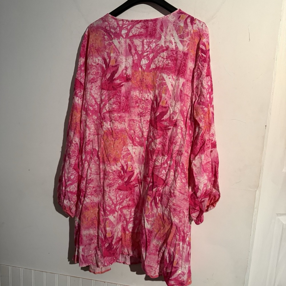 Susan Graver Soleil Mini Dress Pink Boho Artsy Abstract Coastal Beach Tropical - Picture 5 of 5